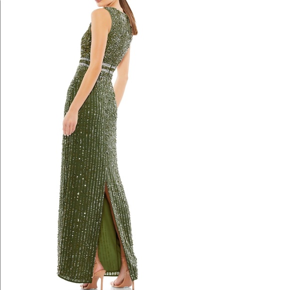 Mac Duggal Olive Sequin Mesh Column Gown - Picture 4 of 6